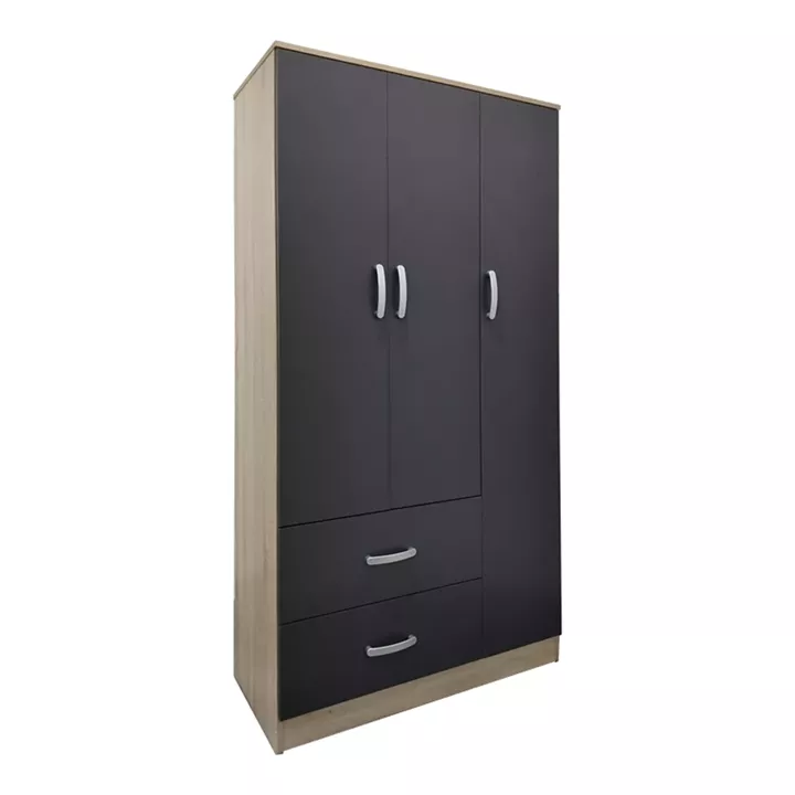Three-door wardrobe with 2 drawers Lego pakoworld in sonoma-dark grey color 90x42x180cm