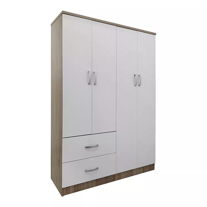 Four-door wardrobe with 2 drawers Lego pakoworld in sonoma-white color 120.5x42x181cm