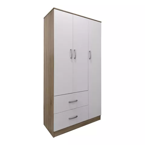 Three-door wardrobe with 2 drawers Lego pakoworld in sonoma-white color 90x42x180cm