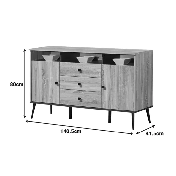 Buffet Zezan pakoworld in sonoma-dark grey color 140.5x41.5x80cm