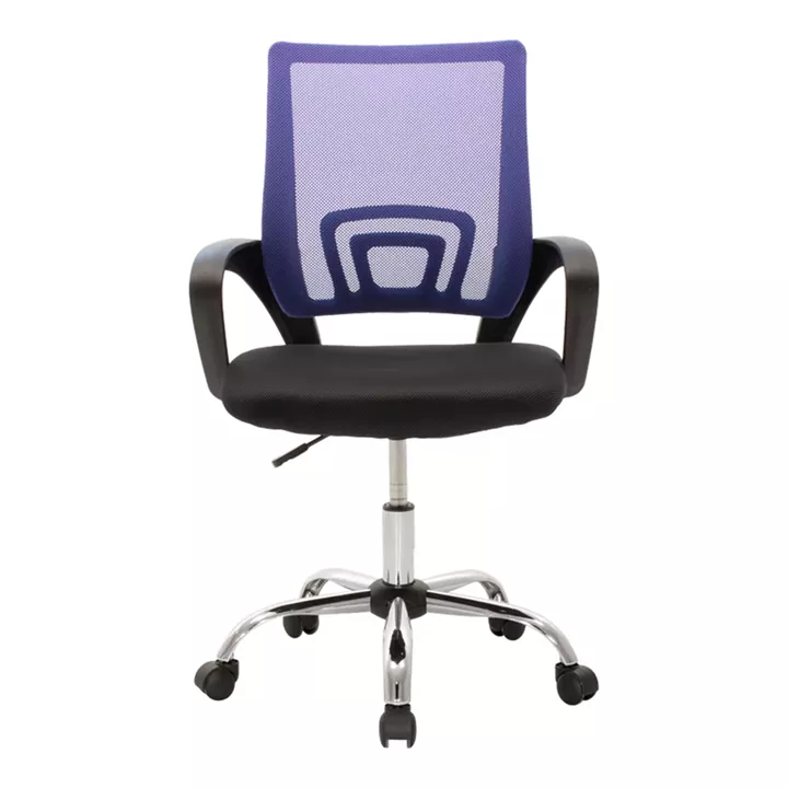 Καρέκλα γραφείου Berto II pakoworld με ανάκλιση ύφασμα mesh σε μπλε-μαύρη απόχρωση και βάση χρωμίου 60x48x85-95εκ