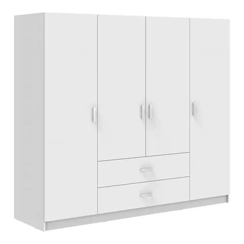 Ντουλάπα τετράφυλλη Royal pakoworld με συρτάρια λευκό 200x58x177εκ