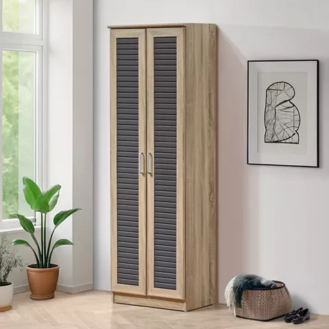 Παπουτσοθήκη-ντουλάπα SANTE pakoworld 21 ζεύγων σε sonoma-ανθρακί απόχρωση 60x37x183εκ