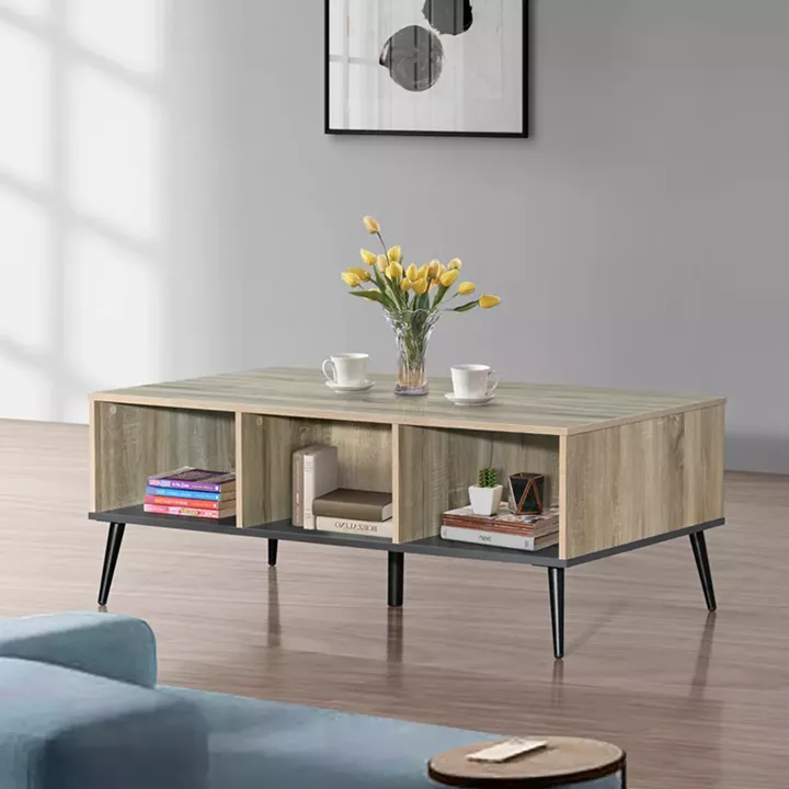 Τραπέζι σαλονιού Zezan pakoworld σε sonoma-ανθρακί απόχρωση 121x60x44.5εκ