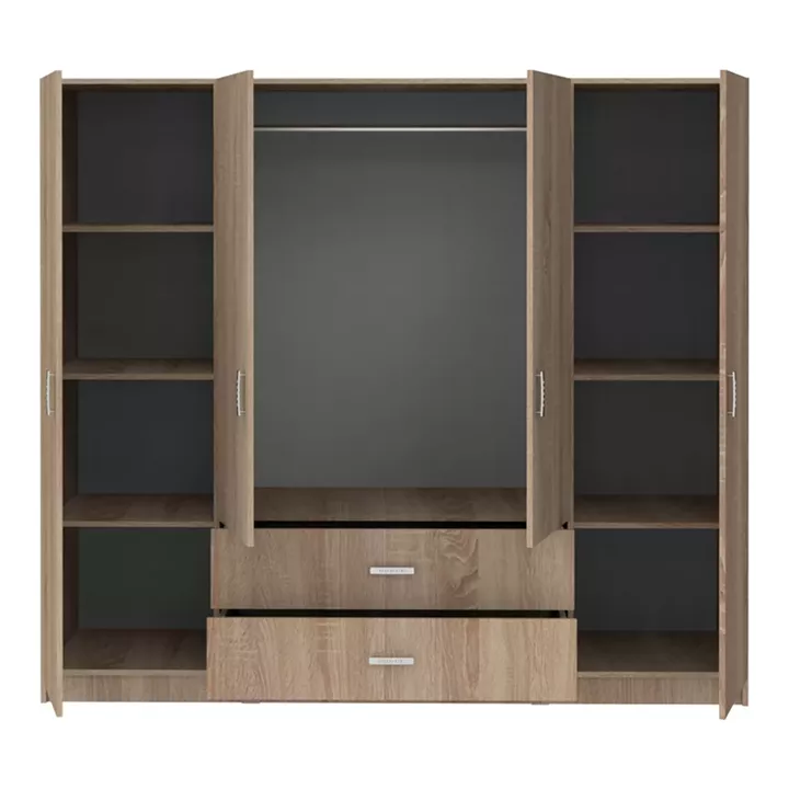 Ντουλάπα τετράφυλλη Royal pakoworld με συρτάρια sonoma 200x58x177εκ