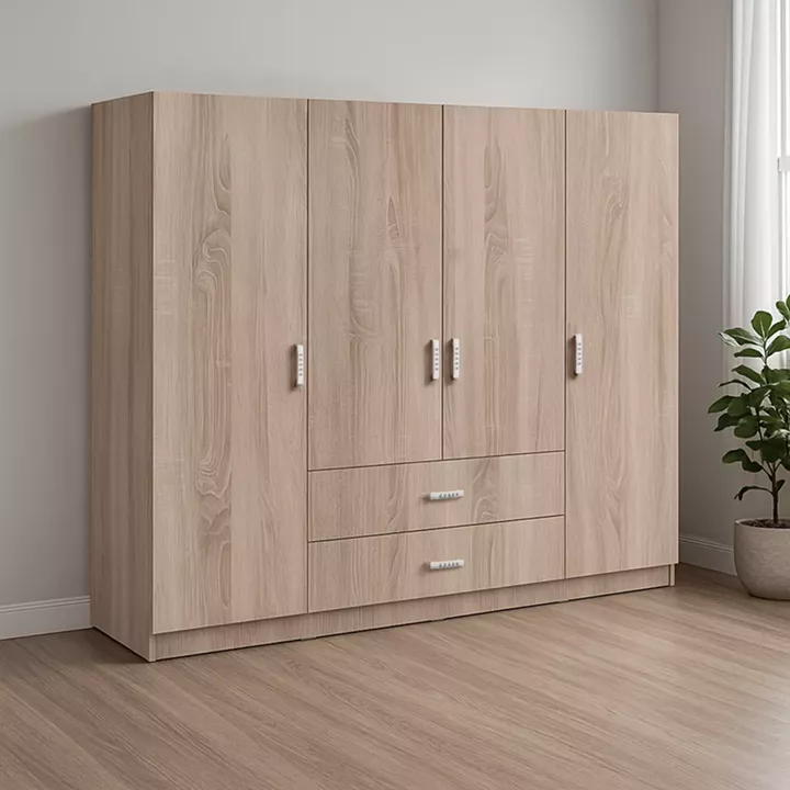 Ντουλάπα τετράφυλλη Royal pakoworld με συρτάρια sonoma 200x58x177εκ