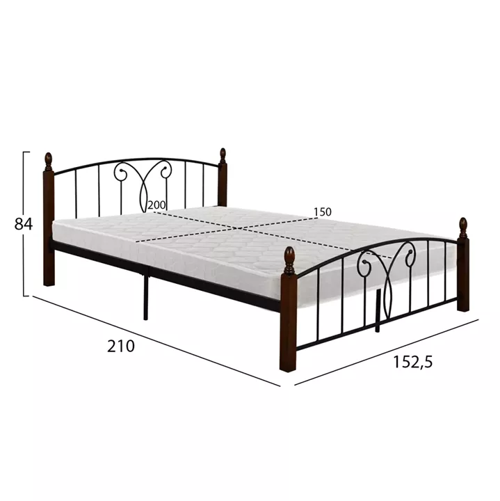 DOUBLE BED WITH MATTRESS SUZIE HM21332 METAL & WOOD IN WALNUT--MATTRESS 150x200cm