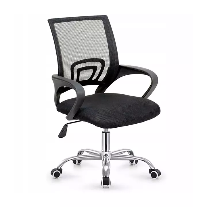 BF2101-W Πολυθρόνα Γραφείου χωρίς Ανάκλιση, Μέταλλο Χρώμιο Mesh Μαύρο