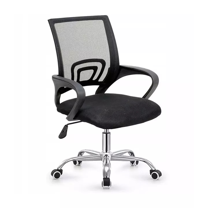 BF2101-W Πολυθρόνα Γραφείου χωρίς Ανάκλιση, Μέταλλο Χρώμιο Mesh Μαύρο