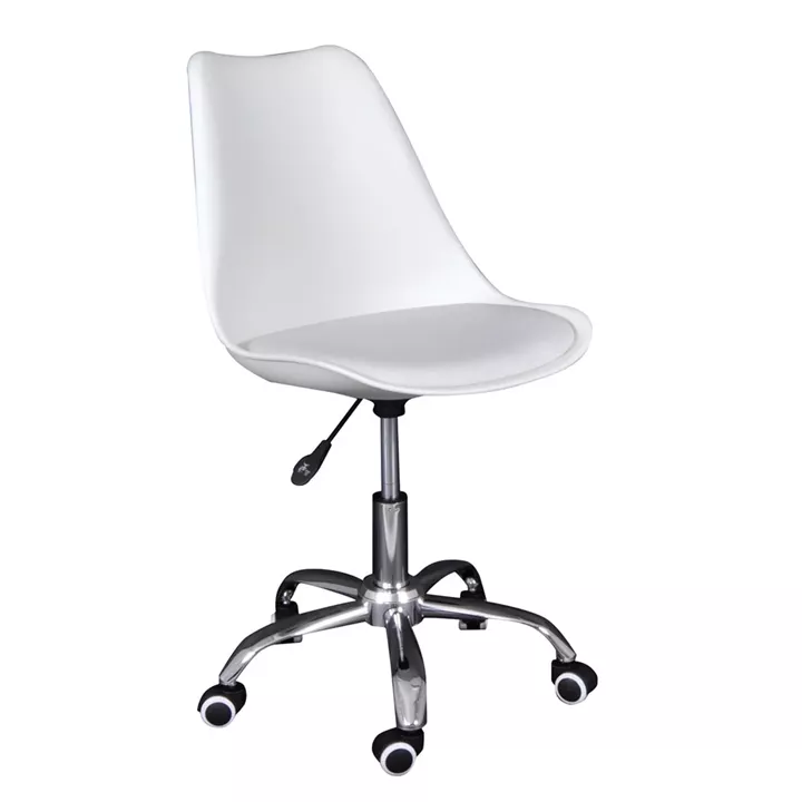 MARTIN-W Καρέκλα Γραφείου, Βάση Χρώμιο, PP & Pu Άσπρο, Μονταρισμένη Ταπετσαρία