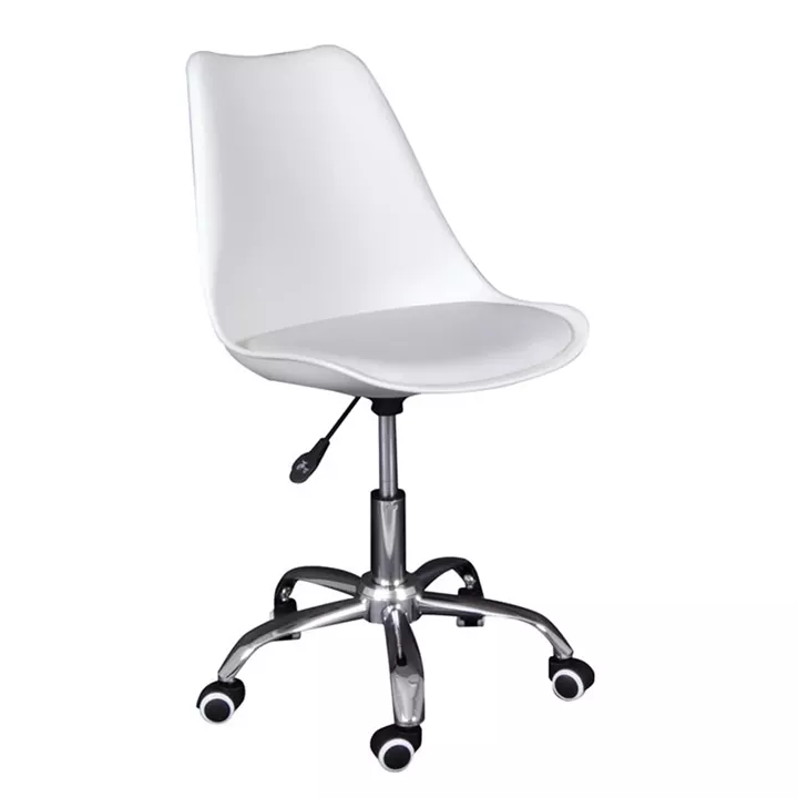 MARTIN-W Καρέκλα Γραφείου, Βάση Χρώμιο, PP & Pu Άσπρο, Μονταρισμένη Ταπετσαρία