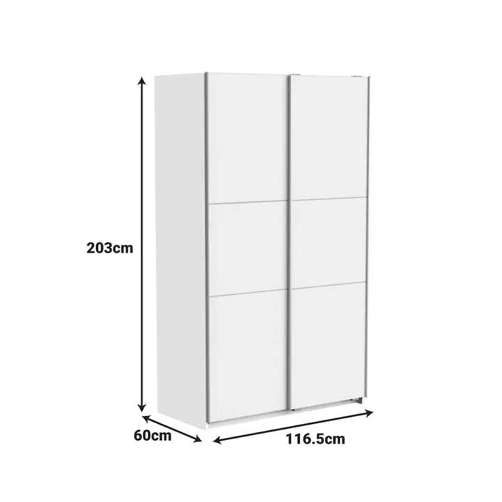 Ντουλάπα ρούχων Kawen pakoworld δίφυλλη με συρόμενες πόρτες λευκό 116.5x60x203εκ