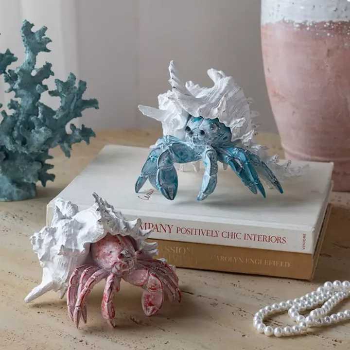 Artekko Animal Κόκκινο Επιτραπέζιο Διακοσμητικό Καβούρι σε Λευκό Κοχύλι από Ρητίνη (18.5x18x14.5)cm