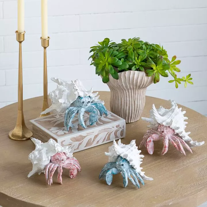 Artekko Animal Μπλε Επιτραπέζιο Διακοσμητικό Καβούρι σε Λευκό Κοχύλι από Ρητίνη (23.5x23.5x17.8)cm