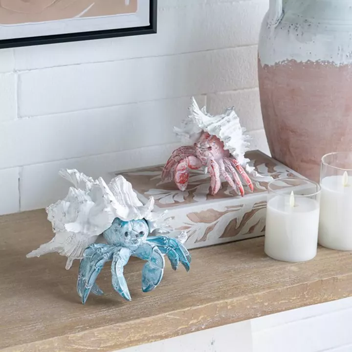 Artekko Animal Μπλε Επιτραπέζιο Διακοσμητικό Καβούρι σε Λευκό Κοχύλι από Ρητίνη (23.5x23.5x17.8)cm