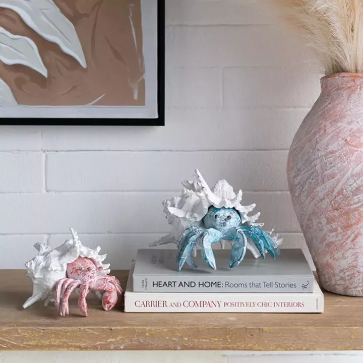 Artekko Animal Μπλε Επιτραπέζιο Διακοσμητικό Καβούρι σε Λευκό Κοχύλι από Ρητίνη (23.5x23.5x17.8)cm