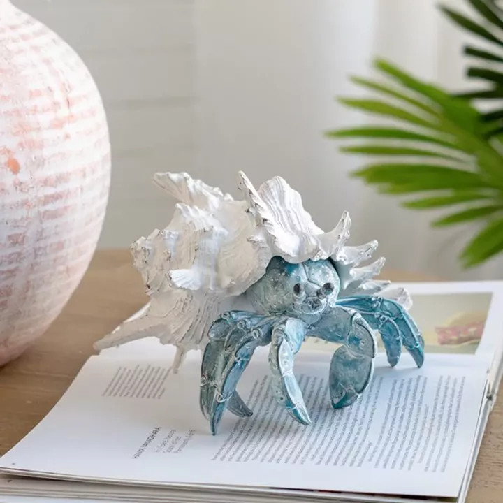 Artekko Animal Μπλε Επιτραπέζιο Διακοσμητικό Καβούρι σε Λευκό Κοχύλι από Ρητίνη (23.5x23.5x17.8)cm