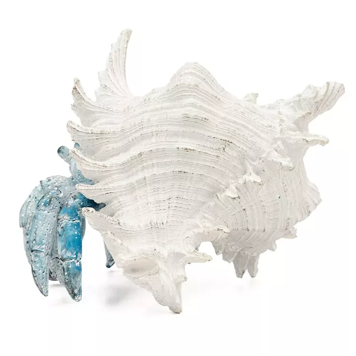 Artekko Animal Μπλε Επιτραπέζιο Διακοσμητικό Καβούρι σε Λευκό Κοχύλι από Ρητίνη (23.5x23.5x17.8)cm