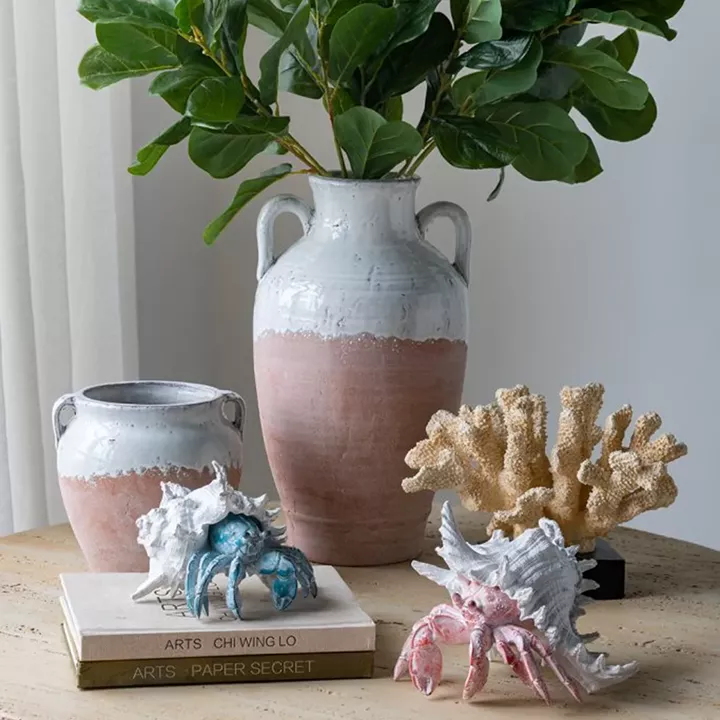 Artekko Animal Κόκκινο Επιτραπέζιο Διακοσμητικό Καβούρι σε Λευκό Κοχύλι από Ρητίνη (23.5x23.5x17.8)cm