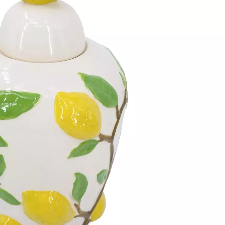 Artekko Lemon Εκρού Κεραμικό Βάζο Δοχείο με Καπάκι και Λεμόνια (22x22x37.5)cm