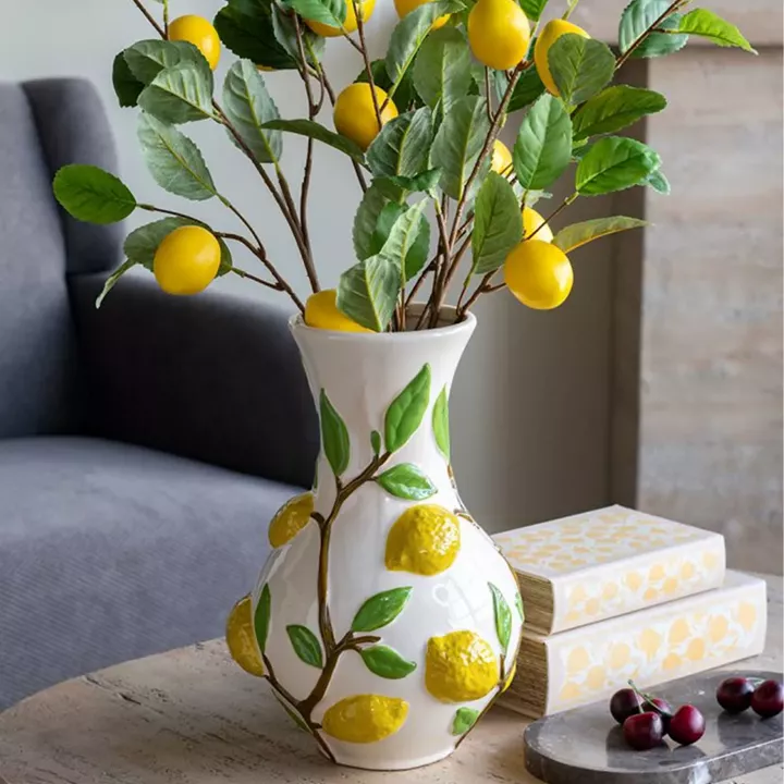 Artekko Lemon Εκρού Κεραμικό Βάζο με Λεμόνια (22.7x22.7x34.5)cm