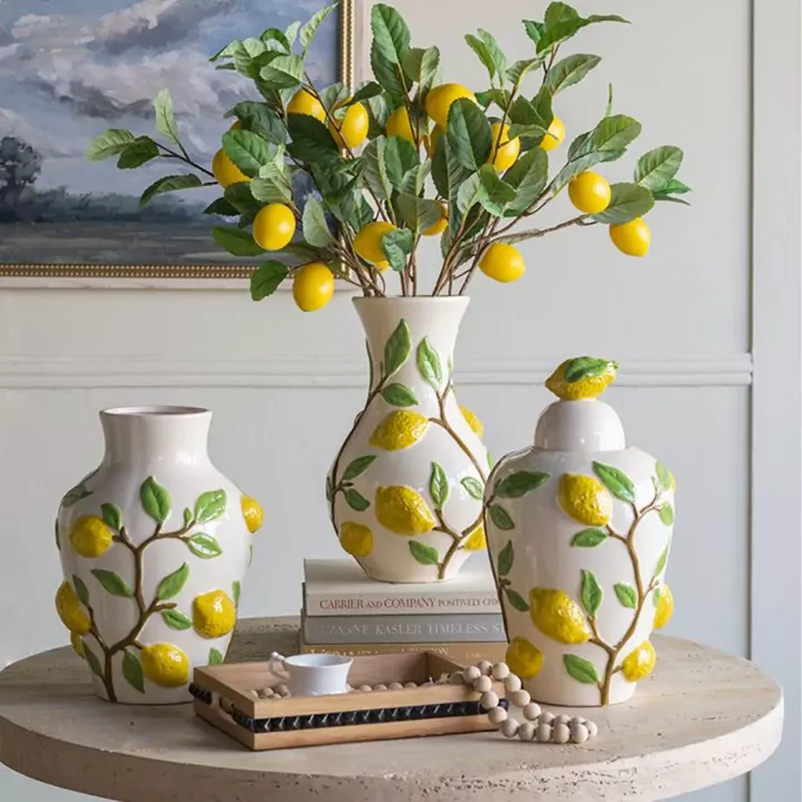 Artekko Lemon Εκρού Κεραμικό Βάζο με Λεμόνια (22.8x22.8x32)cm