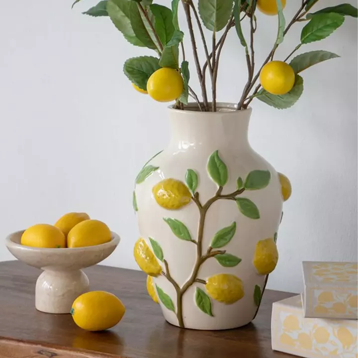 Artekko Lemon Εκρού Κεραμικό Βάζο με Λεμόνια (22.8x22.8x32)cm