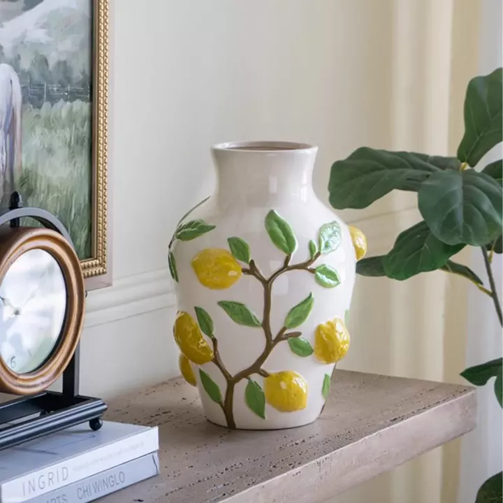 Artekko Lemon Εκρού Κεραμικό Βάζο με Λεμόνια (22.8x22.8x32)cm