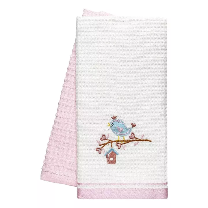 Beauty Home Ποτηρόπανα σετ 2τμχ Bird Art 8821 40x60 Ροζ