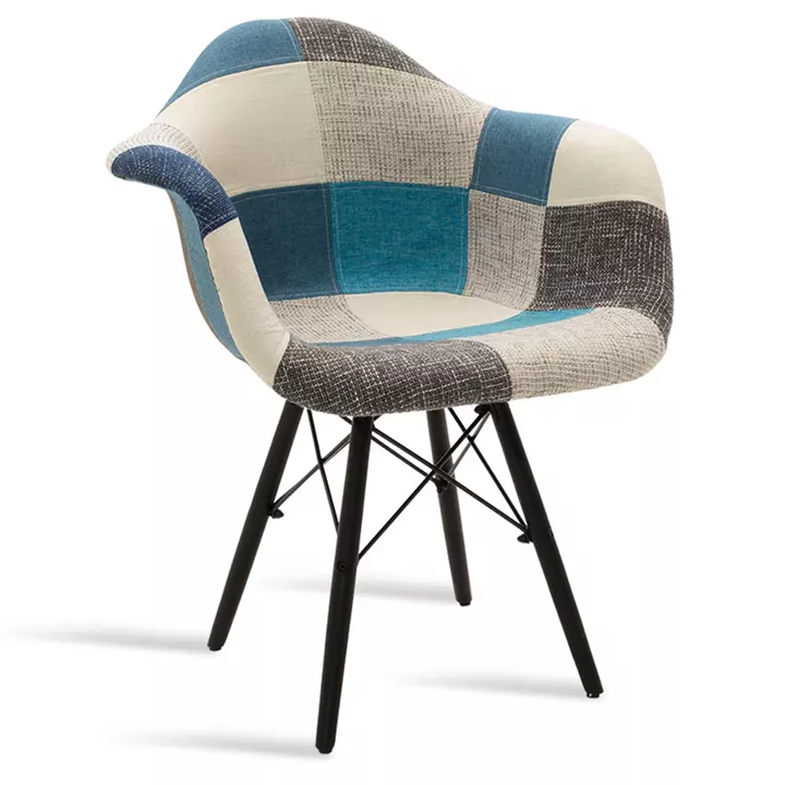 Πολυθρόνα Julita pakoworld ύφασμα patchwork μπλε γκρι-μαύρο πόδι