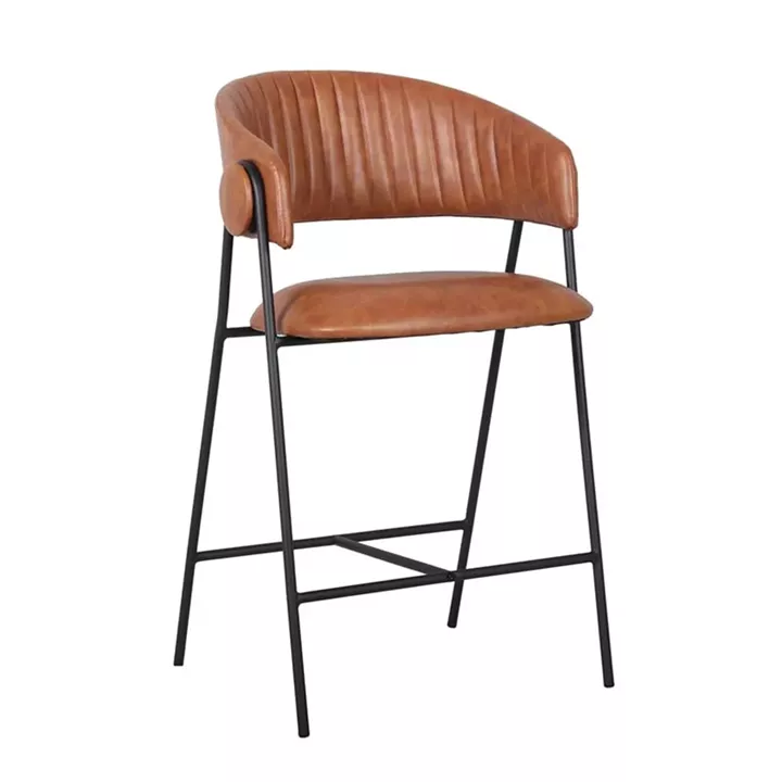 ALFRED Σκαμπό BAR Μέταλλο Βαφή Μαύρο, PU Camel