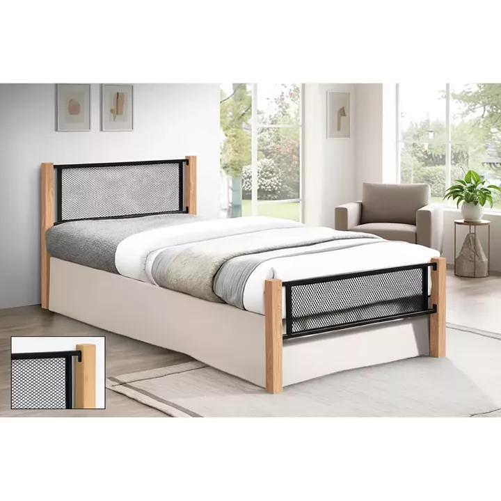 ΝΕΤ Κρεβάτι Μονό για Στρώμα 90x190cm, Μέταλλο Βαφή Μαύρο, Ξύλο Φυσικό