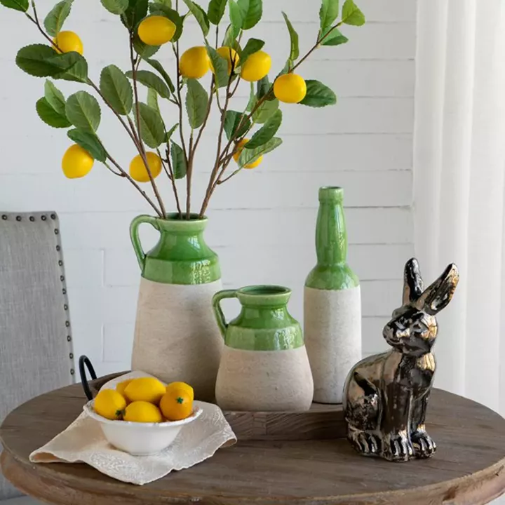 Artekko Candia Πράσινο Κεραμικό Βάζο με Μπεζ (9.5x9.5x35)cm