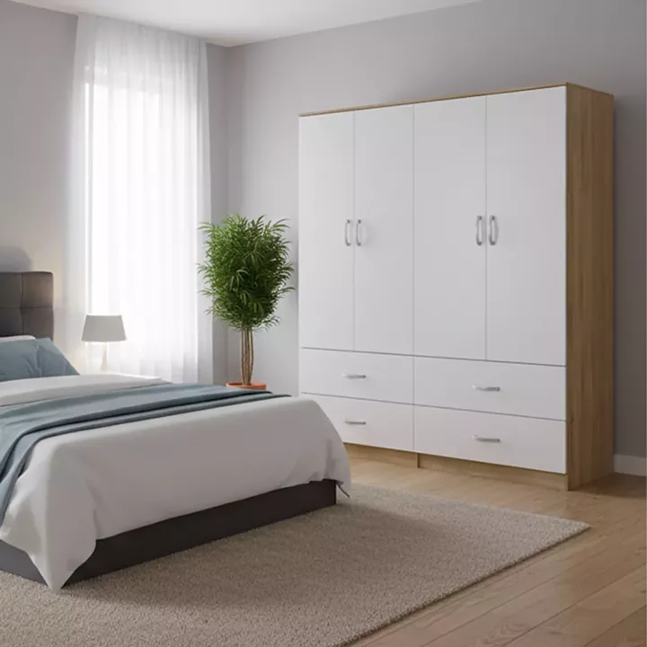 Four-leaf wardrobe with drawers Lego pakoworld sonoma-white 160x42x180cm