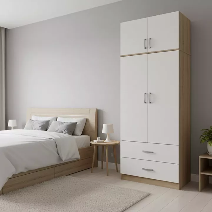 Two-door wardrobe with 2 drawers and loftLego pakoworld in oak-white color 80x42x240cm