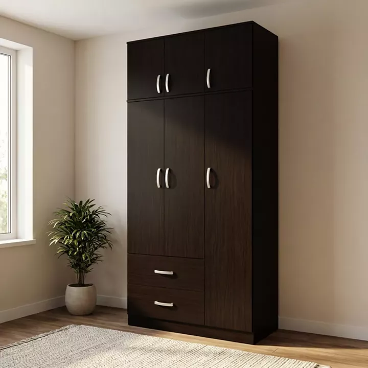 Three-door wardrobe with 2 drawers and loft Lego pakoworld in wenge color 90x42x240cm