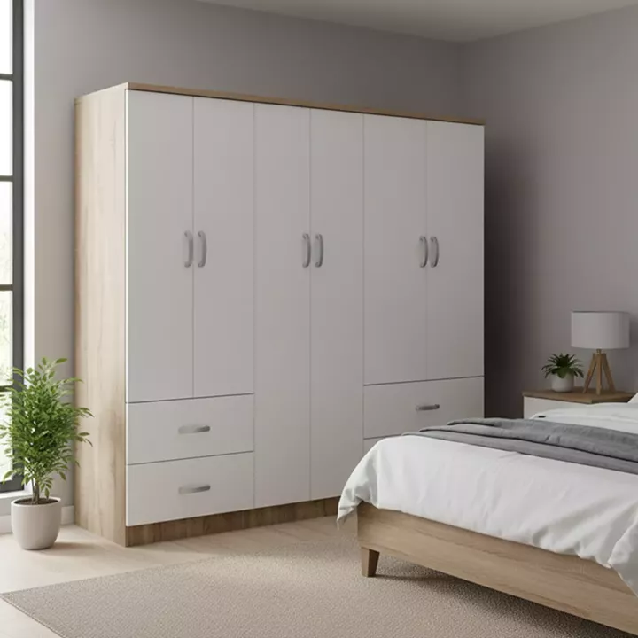 Ντουλάπα εξάφυλλη Lego pakoworld Sonoma-λευκό 200.5x42x180εκ