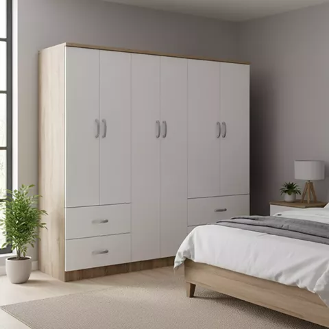 Ντουλάπα εξάφυλλη Lego pakoworld Sonoma-λευκό 200.5x42x180εκ