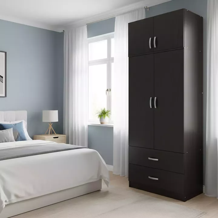 Two-door wardrobe with 2 drawers and loft Lego pakoworld in wenge color 80x42x240cm