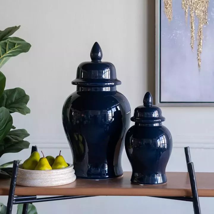 Artekko Melania Μπλε Κεραμικό Διακοσμητικό Δοχείο Βάζο με Καπάκι (16x16x31)cm