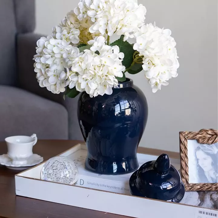 Artekko Melania Μπλε Κεραμικό Διακοσμητικό Δοχείο Βάζο με Καπάκι (16x16x31)cm