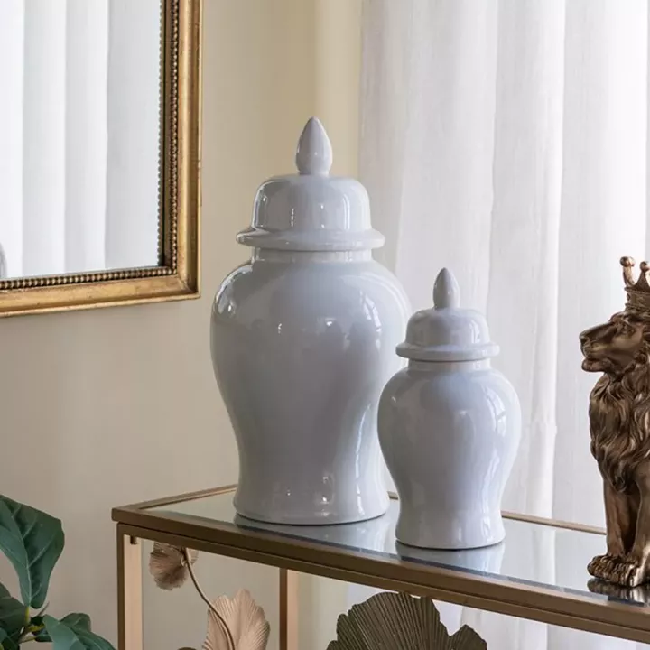 Artekko Melania Λευκό Κεραμικό Διακοσμητικό Δοχείο Βάζο με Καπάκι (16x16x31)cm