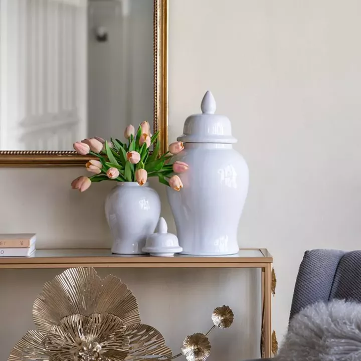 Artekko Melania Λευκό Κεραμικό Διακοσμητικό Δοχείο Βάζο με Καπάκι (16x16x31)cm
