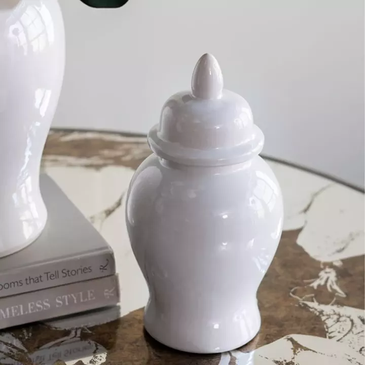 Artekko Melania Λευκό Κεραμικό Διακοσμητικό Δοχείο Βάζο με Καπάκι (16x16x31)cm