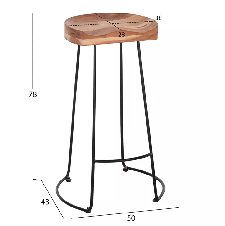 BAR STOOL ELEANOR HM8363.11 SOLID ACACIA WOOD SEAT-METAL 50x43x78Hcm.