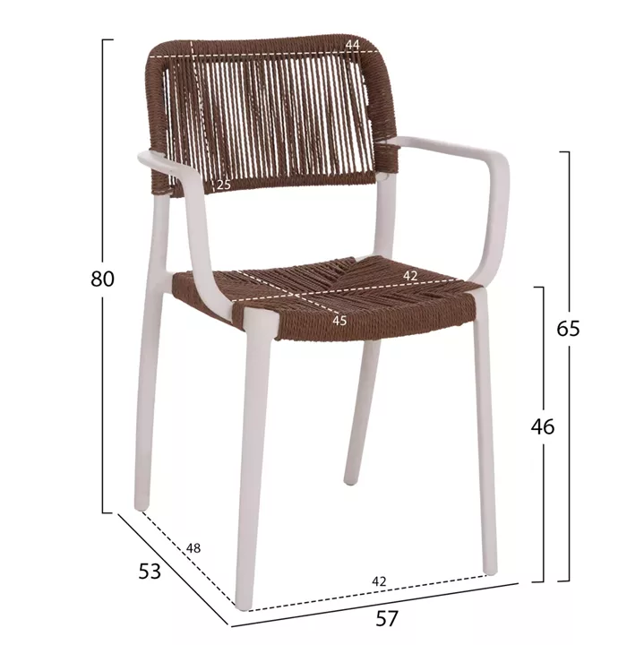 OUTDOOR DINING CHAIR STRIDER HM6391.01 WHITE POLYPROPYLENE--BROWN ROPE 57x53x80Hcm.
