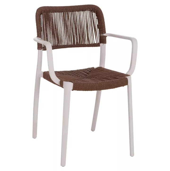 OUTDOOR DINING CHAIR STRIDER HM6391.01 WHITE POLYPROPYLENE--BROWN ROPE 57x53x80Hcm.