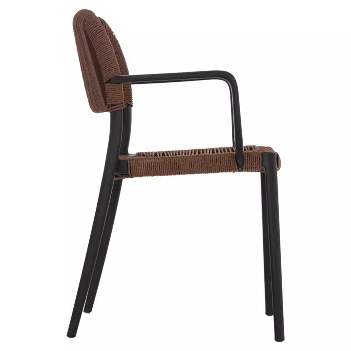 OUTDOOR DINING CHAIR STRIDER HM6391.02 BLACK POLYPROPYLENE--BROWN ROPE 57x53x80Hcm.