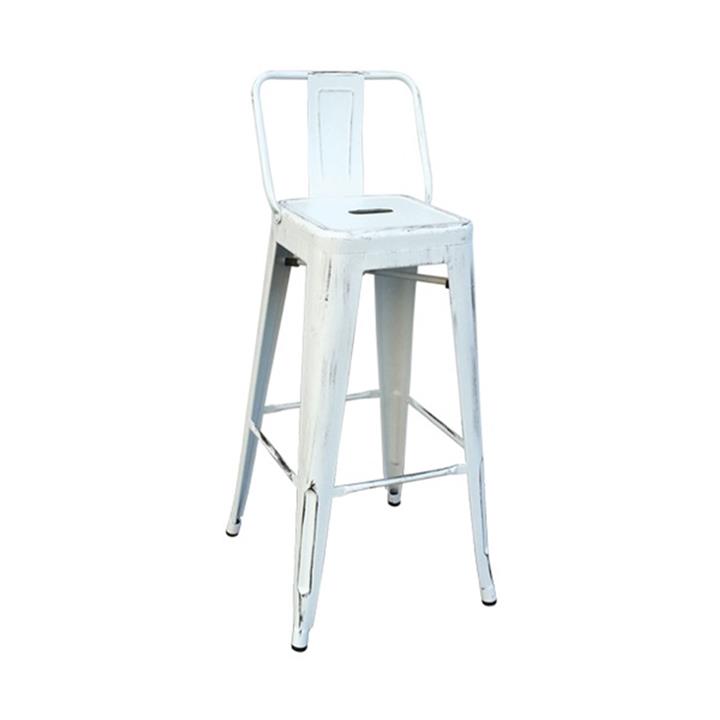 RELIX Σκαμπό Bar-Pro με Πλάτη, Μέταλλο Βαφή Antique White