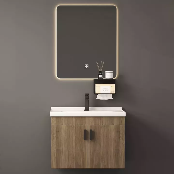 IDEA-3 Set Έπιπλο Μπάνιου Φυσικό, Καθρέπτης LED + Πάγκος με Νιπτήρα και Μπαταρία